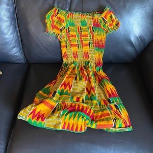 Ghanaian Kente Orange, Green and Red Dress and Pants Set 2-5 Toddler Size